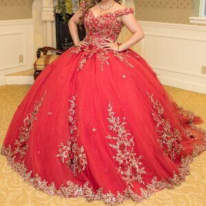 Sweet 16/Quinceneara/Hindu Wedding Dress - Size 8 - Red/Gold